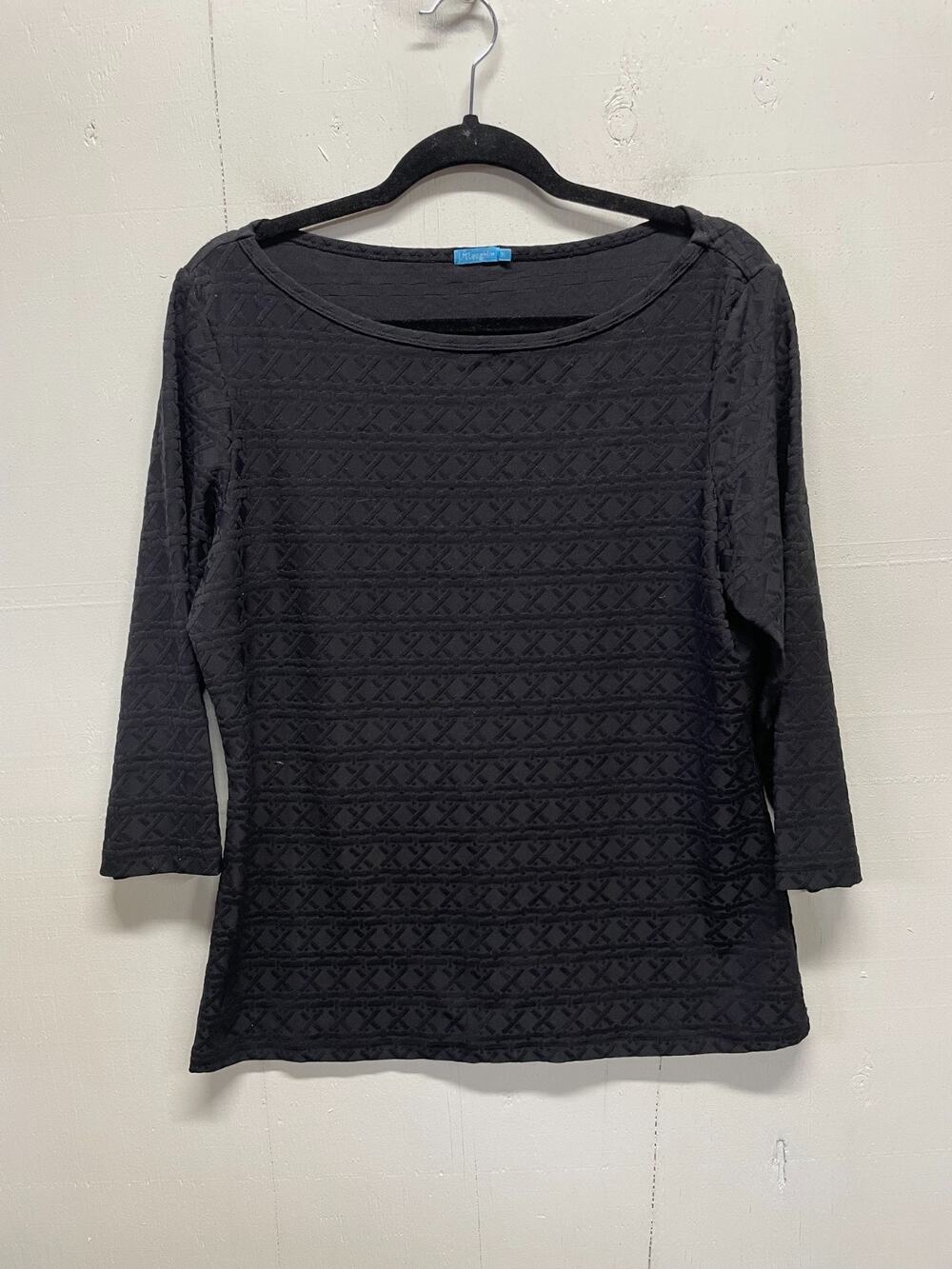 J. McLaughlin Women's Textured Black Pullover w/ Boat Neck & 3/4 Sleeves Size XL